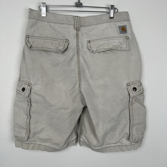 DISTRESSED- Carhartt Men's Size 31 Relaxed Fit Work Cargo Shorts Tan Khaki Beige - Picture 2 of 14
